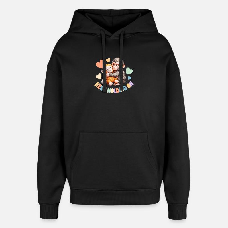 Keep Holding On: Hugging Monkeys - Oversized Unisex Hoodie by Stanley/Stella - black