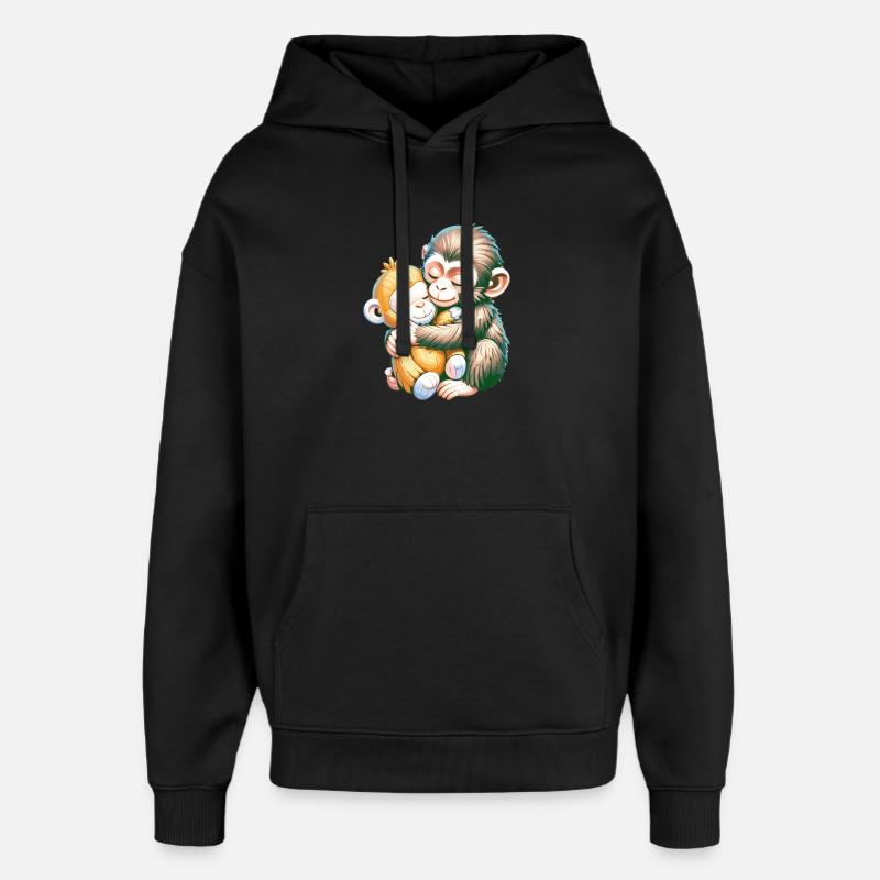 Câlins de singes s’embrassent - Sweat à capuche unisexe Stanley/Stella Oversized - noir