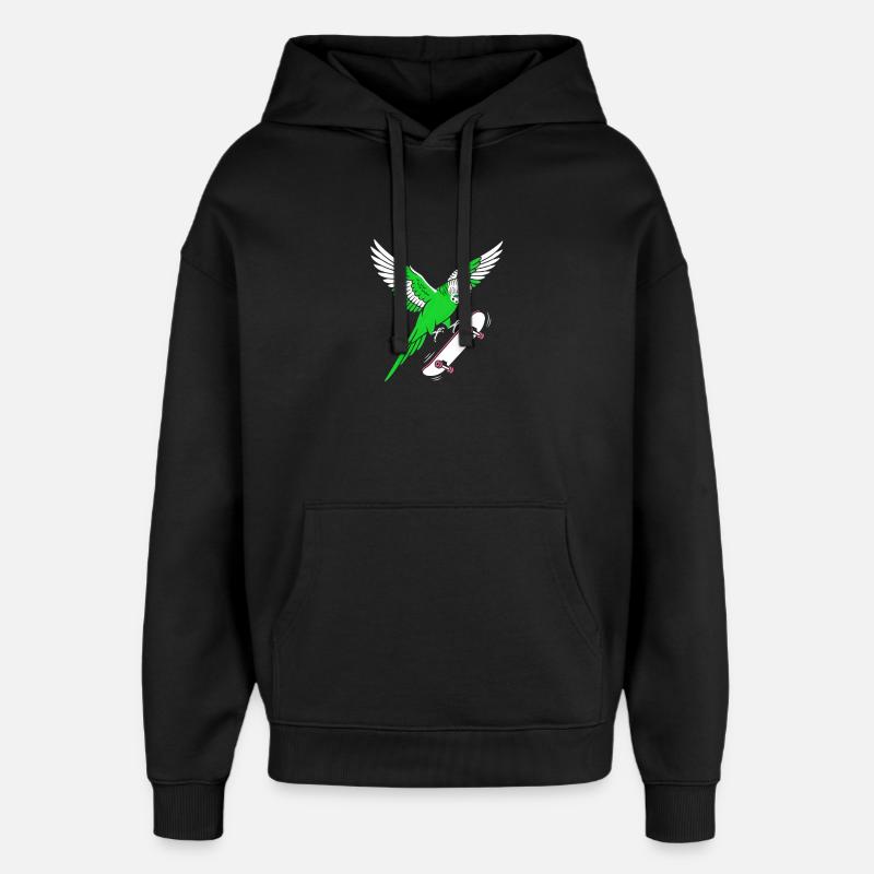 Dessin animé du Perroquet Vert - Sweat à capuche unisexe Stanley/Stella Oversized - noir
