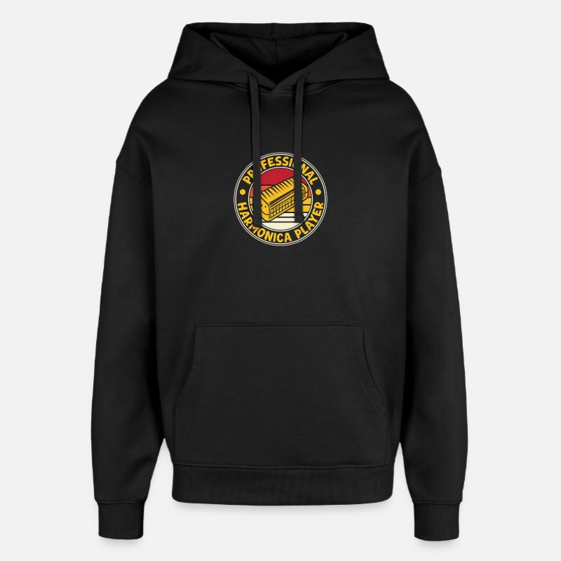 Funny Harmonica Player Professional Harmonica - Oversized Unisex Hoodie by Stanley/Stella - black