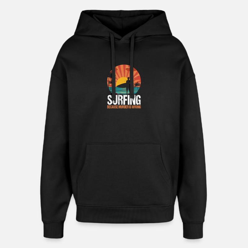 Surf Retro Surfer Sunset - Sweat à capuche unisexe Stanley/Stella Oversized - noir