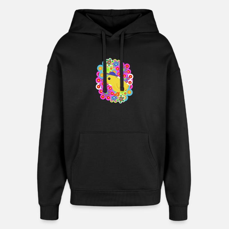 Poulets Enfants Poussins Fleuraux Rétro - Sweat à capuche unisexe Stanley/Stella Oversized - noir