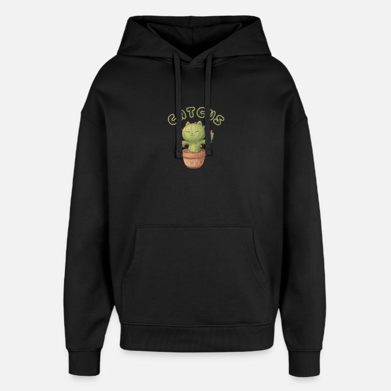 Chat Cactus de Kawaii - Sweat à capuche unisexe Stanley/Stella Oversized - noir