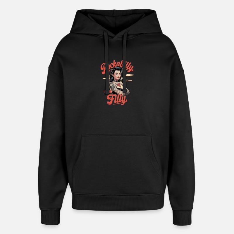 Rockabilly Filly Tattoo Retro Pin-Up - Sweat à capuche unisexe Stanley/Stella Oversized - noir