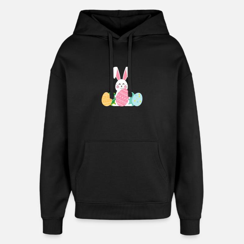 Pastel Easter Bunny with Eggs - Oversized Unisex Hoodie by Stanley/Stella - black