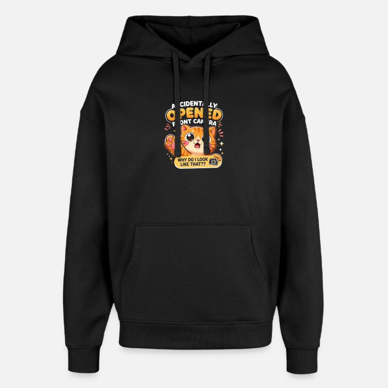 Versehentlich Geöffnete Frontkamera Katze - Oversized Unisex Hoodie von Stanley/Stella - Schwarz