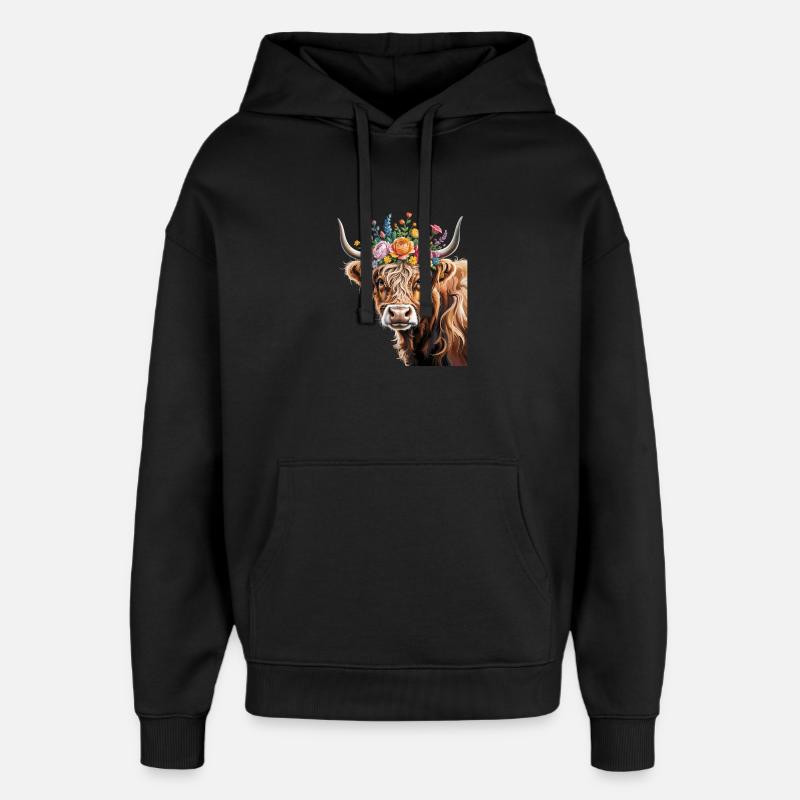 Bovins écossais des Highlands - Sweat à capuche unisexe Stanley/Stella Oversized - noir