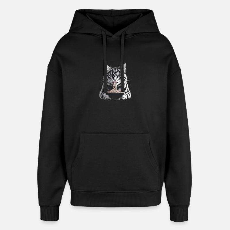 Cat Eats Ramen - Oversized Unisex Hoodie by Stanley/Stella - black