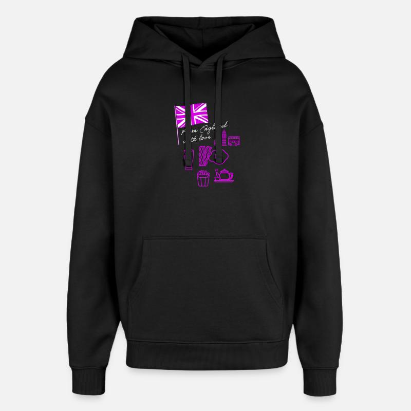 EXANGLIA (Texte violet + blanc) - Sweat à capuche unisexe Stanley/Stella Oversized - noir