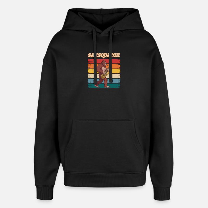 Sax Squatch sur des rayures rétro - Sweat à capuche unisexe Stanley/Stella Oversized - noir