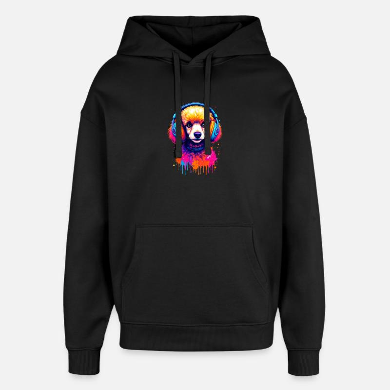 Caniche avec un casque - Sweat à capuche unisexe Stanley/Stella Oversized - noir