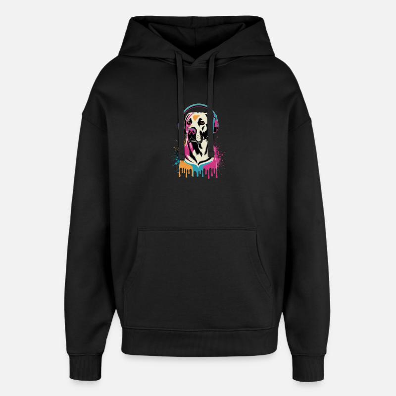 Labrador mit Kopfhörern - Oversized Unisex Hoodie von Stanley/Stella - Schwarz