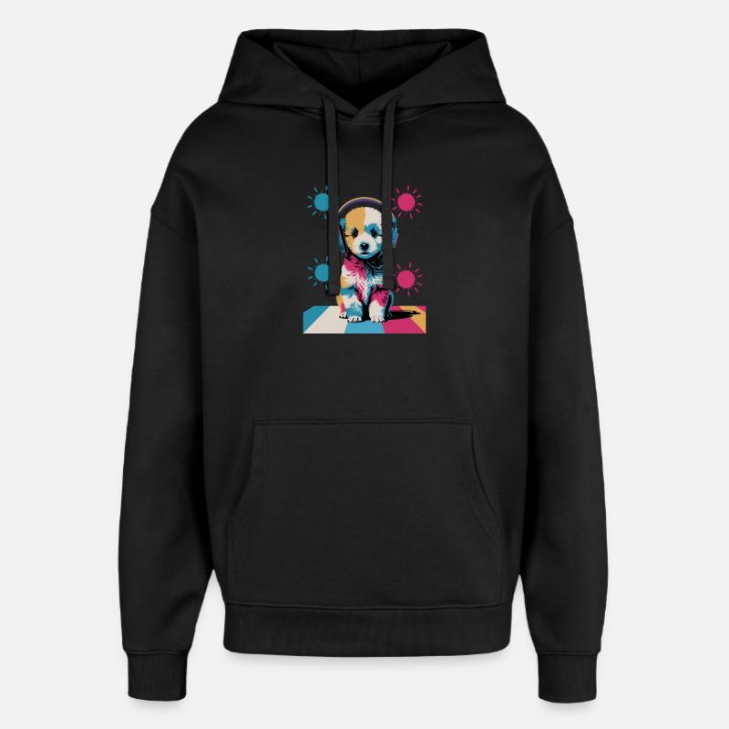 Pudel Welpe mit Kopfhörer - Oversized Unisex Hoodie von Stanley/Stella - Schwarz