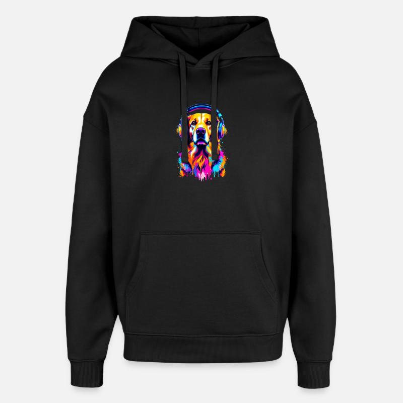 Golden Retriever mit Kopfhörer - Oversized Unisex Hoodie von Stanley/Stella - Schwarz