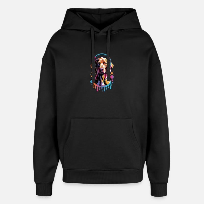 Viszla mit Kopfhörer - Oversized Unisex Hoodie von Stanley/Stella - Schwarz