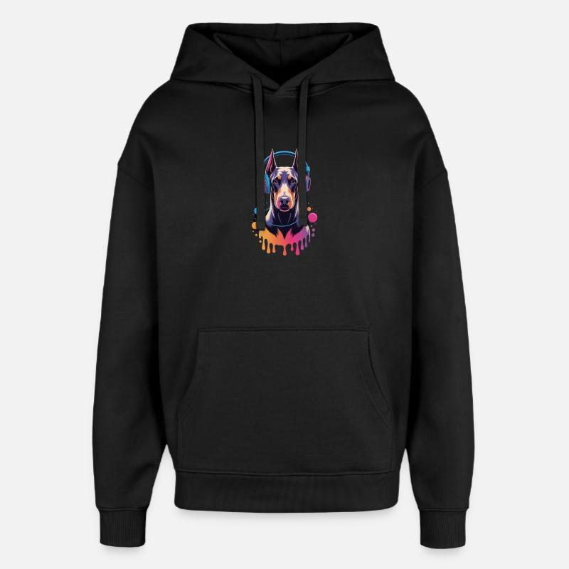 Doberman avec casque - Sweat à capuche unisexe Stanley/Stella Oversized - noir