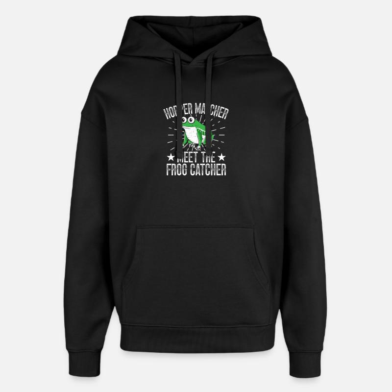 Frog Catcher Hopper Matcher Frog - Oversized Unisex Hoodie by Stanley/Stella - black