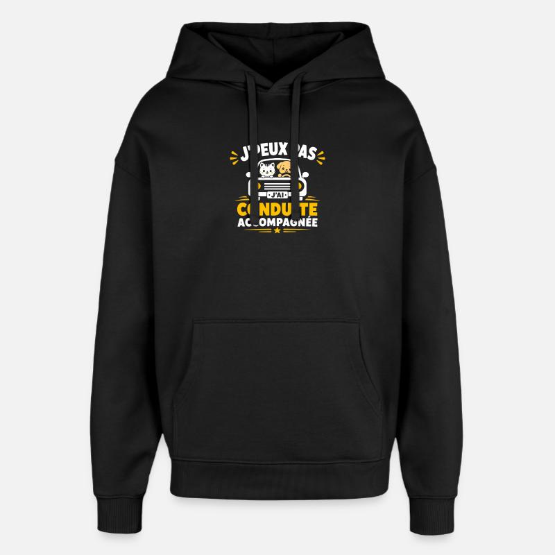 Conduite Accompagnée: Chiens et Chats - Sweat à capuche unisexe Stanley/Stella Oversized - noir