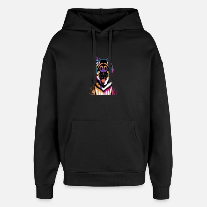 Deutscher Schäferhund mit Kopfhörer - Oversized Unisex Hoodie von Stanley/Stella - Schwarz