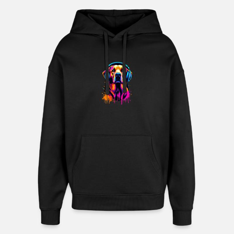 Golden Retriever mit Kopfhörer - Oversized Unisex Hoodie von Stanley/Stella - Schwarz