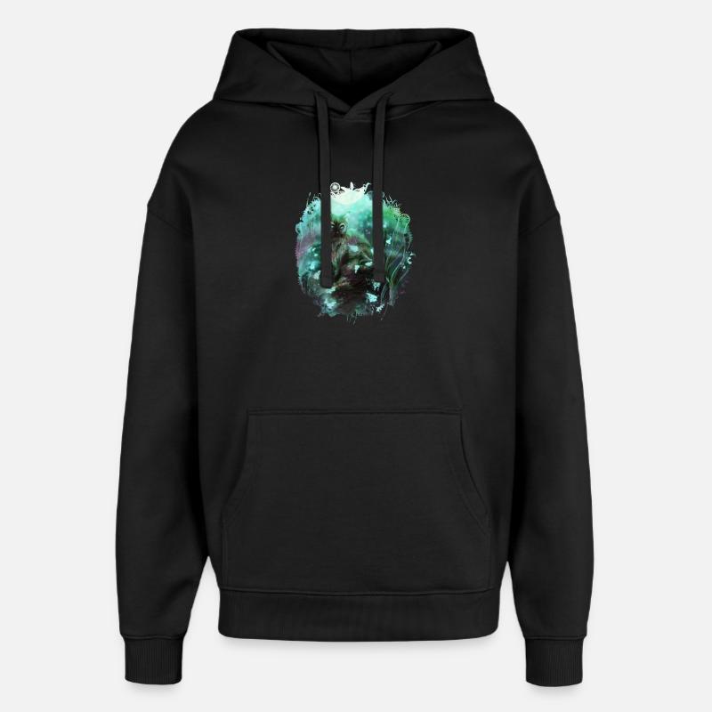 Cat in the magic forest - Oversized Unisex Hoodie by Stanley/Stella - black