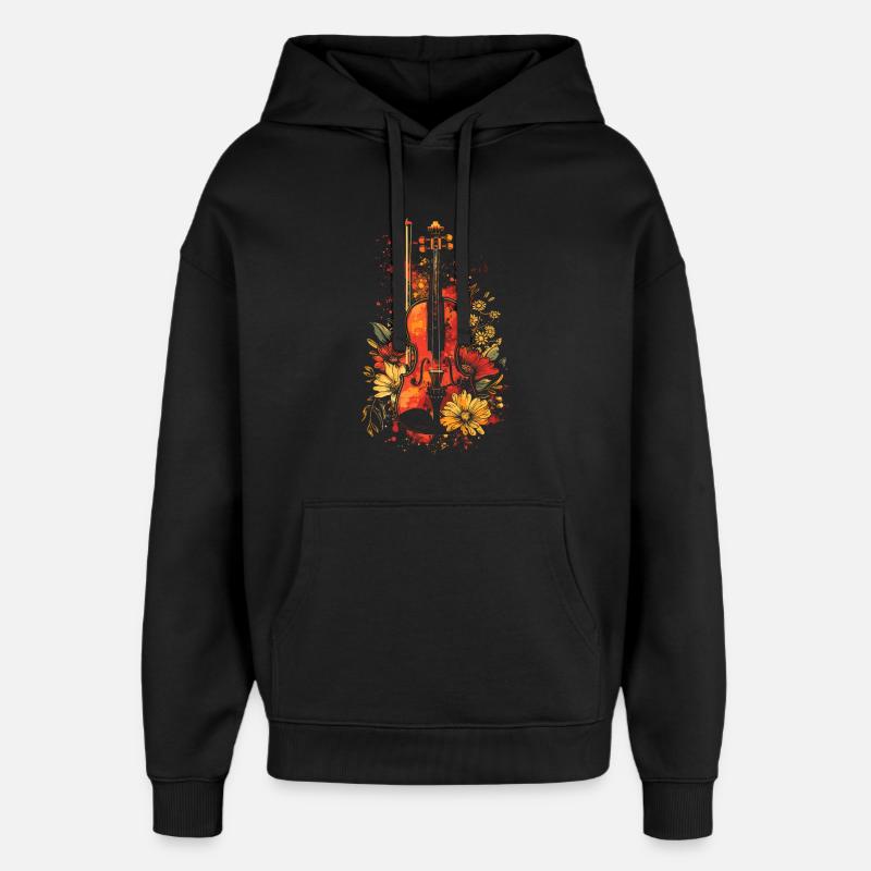 Dessin animé de violon - Sweat à capuche unisexe Stanley/Stella Oversized - noir