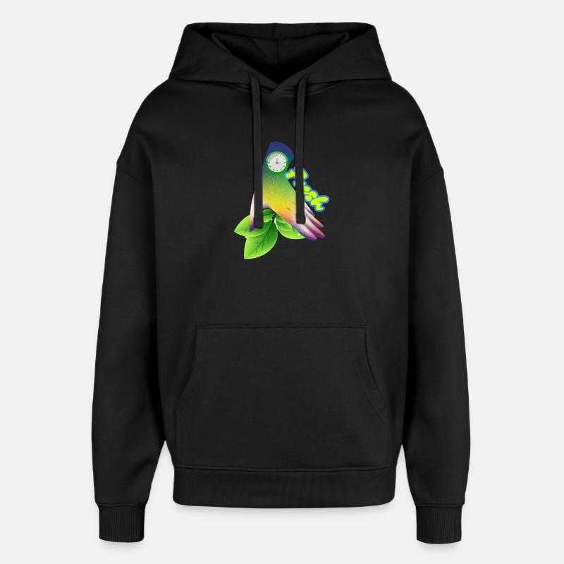 Fresh Gradient Leaf Clock Design - Oversized Unisex Hoodie by Stanley/Stella - black