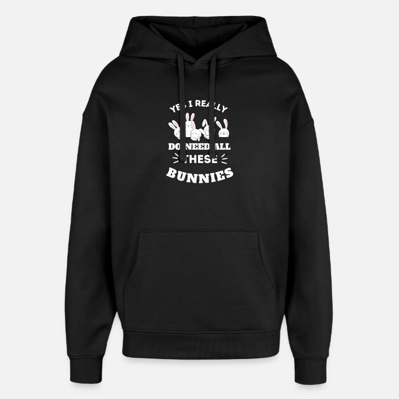 Whimsical Bunny Squad Tee Design - Oversized Unisex Hoodie by Stanley/Stella - black