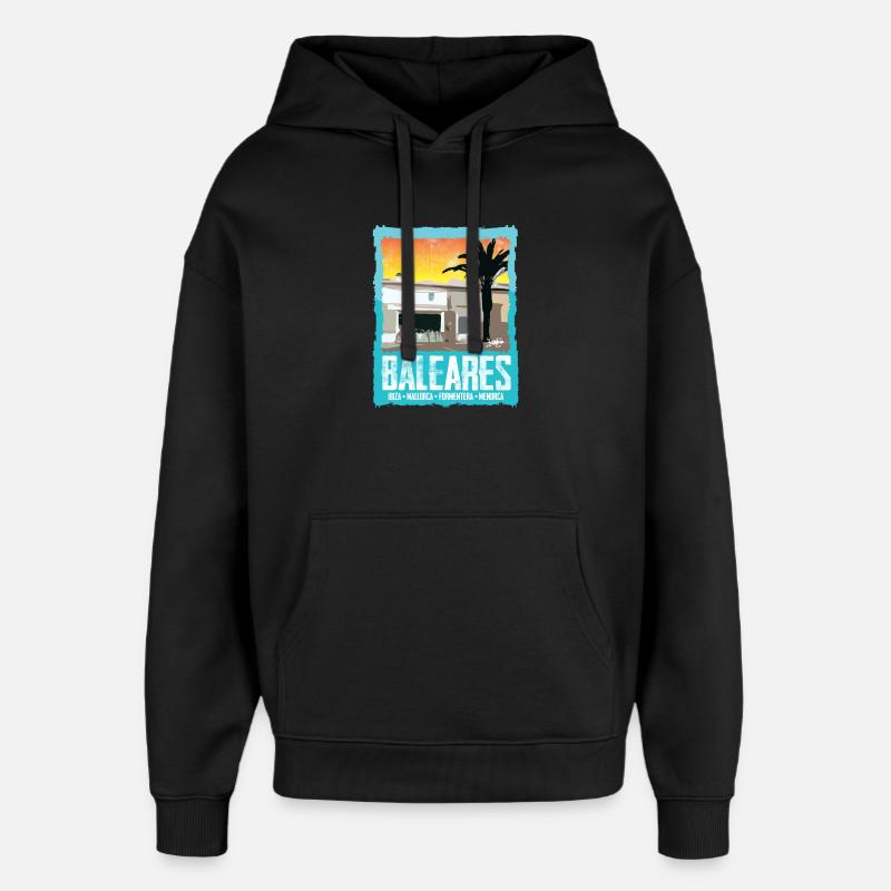 Îles Baléares Coucher de soleil Silhouette - Sweat à capuche unisexe Stanley/Stella Oversized - noir