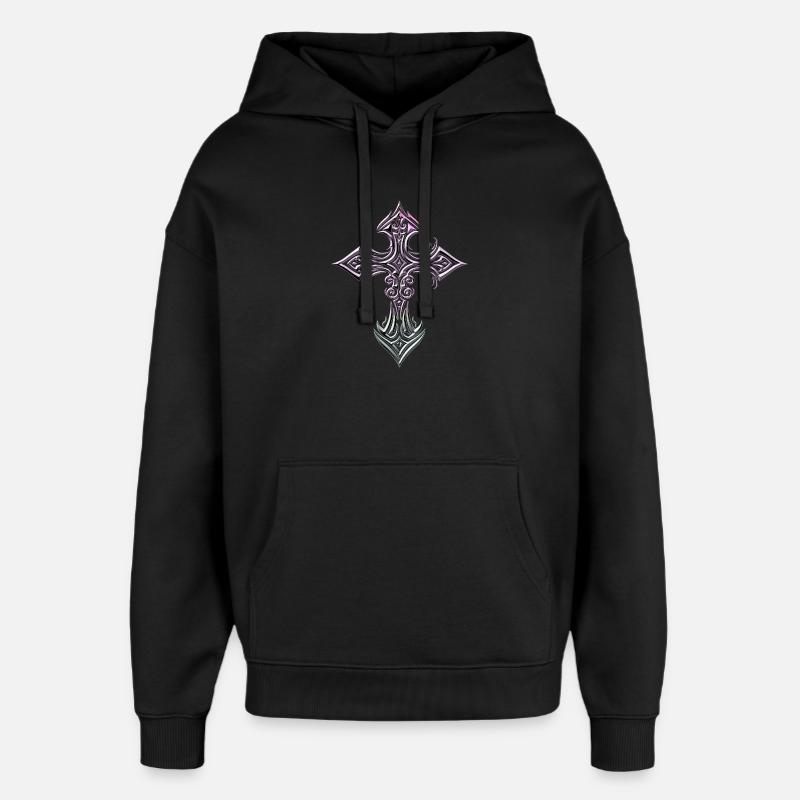 Croix en filigrane irisé - Sweat à capuche unisexe Stanley/Stella Oversized - noir