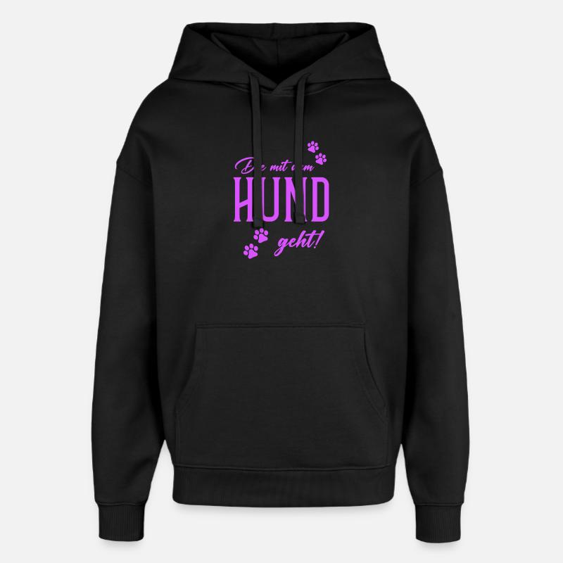 Qui marche avec le chien - Sweat à capuche unisexe Stanley/Stella Oversized - noir