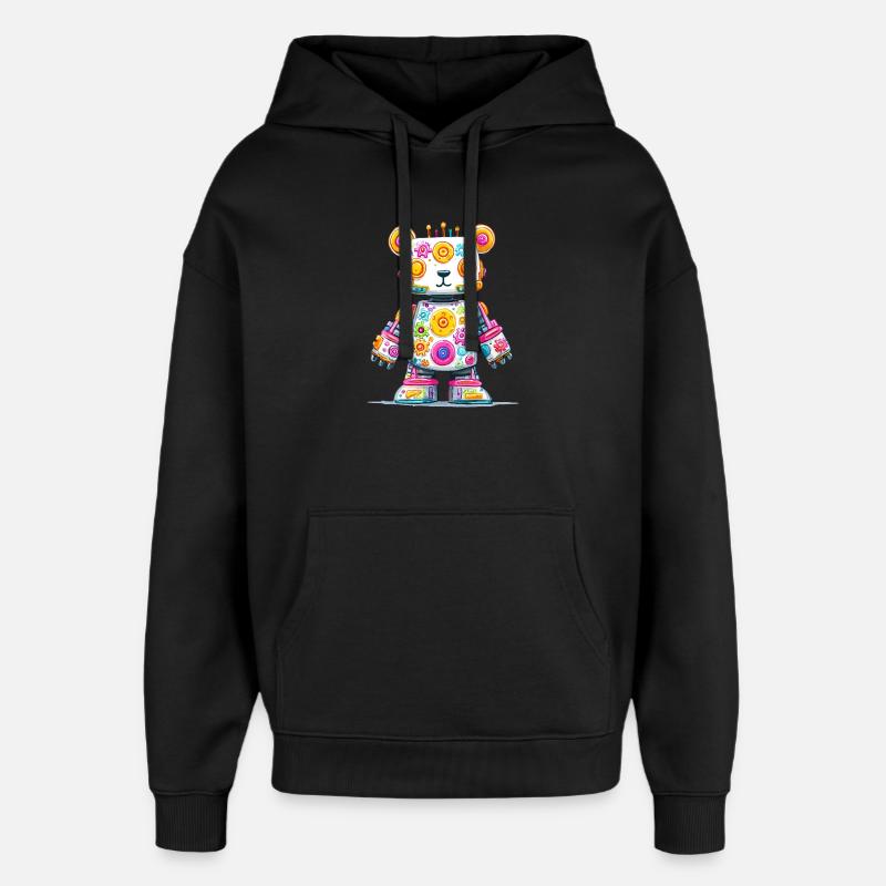 Bunt Roboterbär Neon-Print - Oversized Unisex Hoodie von Stanley/Stella - Schwarz