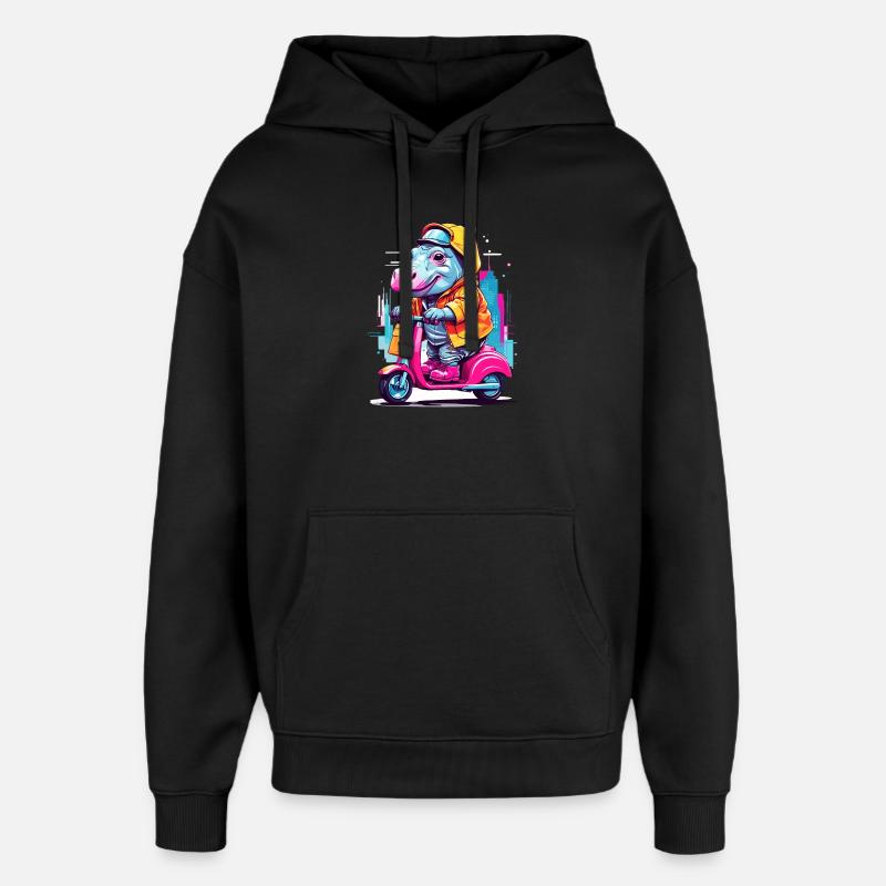 Nilpferd auf Roller - Oversized Unisex Hoodie von Stanley/Stella - Schwarz