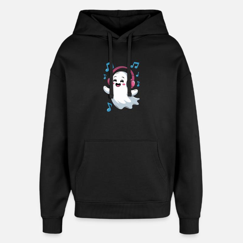Musikbegeisterter Ghost mit Kopfhörern - Oversized Unisex Hoodie von Stanley/Stella - Schwarz
