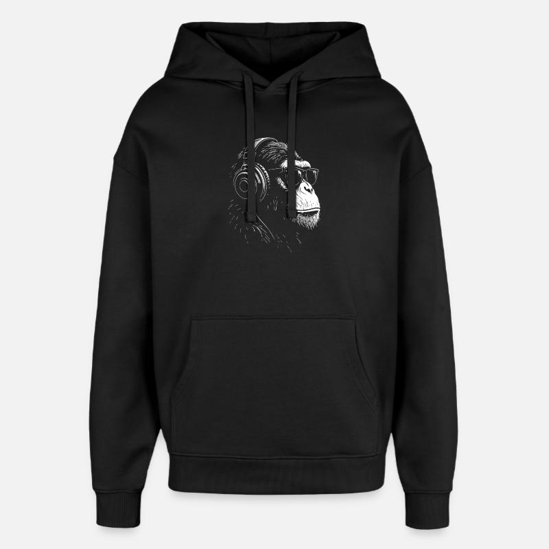 Kopfhörer Monkey mit Sonnenbrille - Oversized Unisex Hoodie von Stanley/Stella - Schwarz