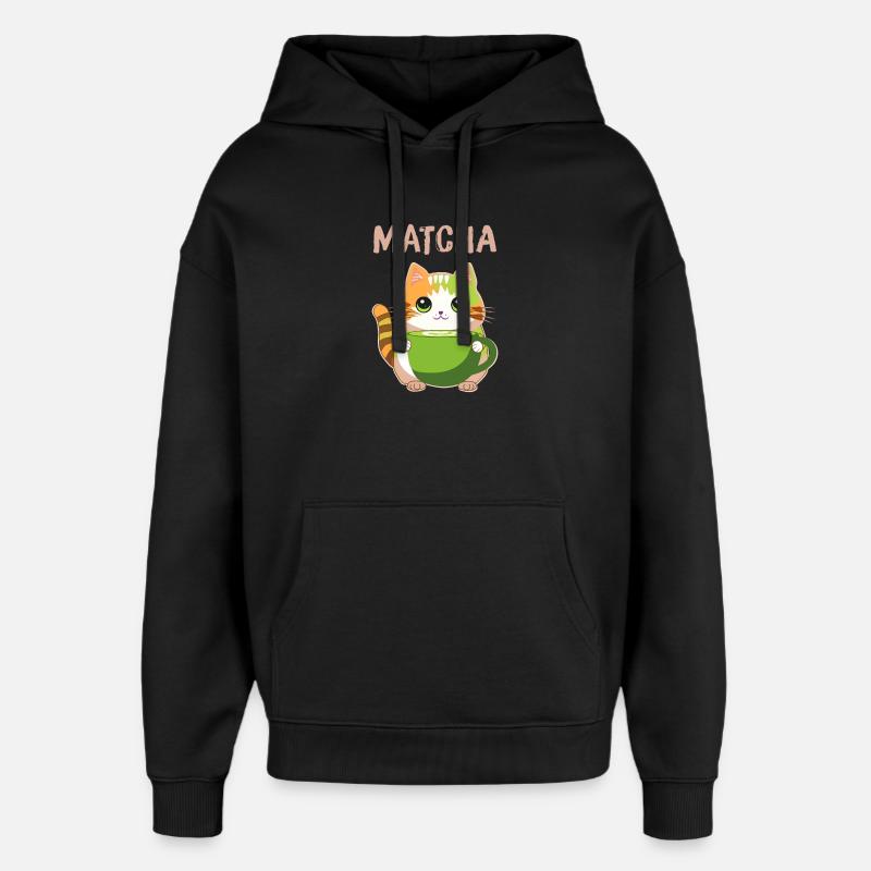 Chat Matcha - Sweat à capuche unisexe Stanley/Stella Oversized - noir