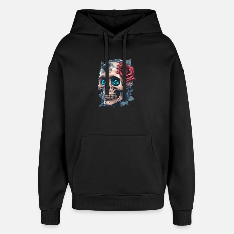 Crâne avec des roses - Sweat à capuche unisexe Stanley/Stella Oversized - noir