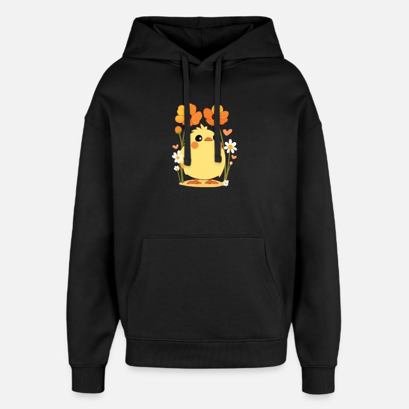 Chick, Spring, Flowers, Summer, Easter, Garden - Oversized Unisex Hoodie by Stanley/Stella - black
