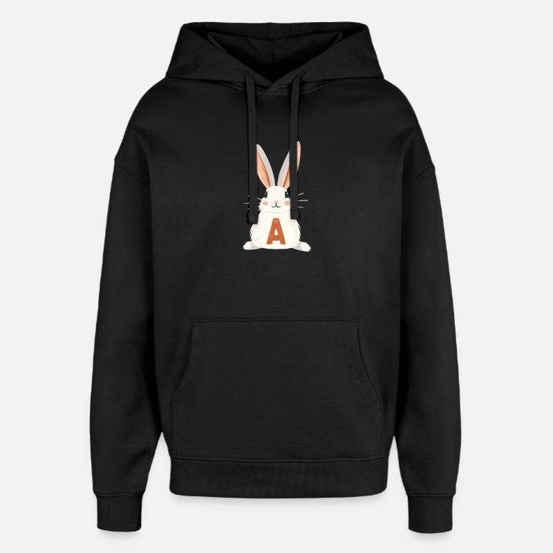 A -Letter - Bunny - Personalizable - Oversized Unisex Hoodie by Stanley/Stella - black