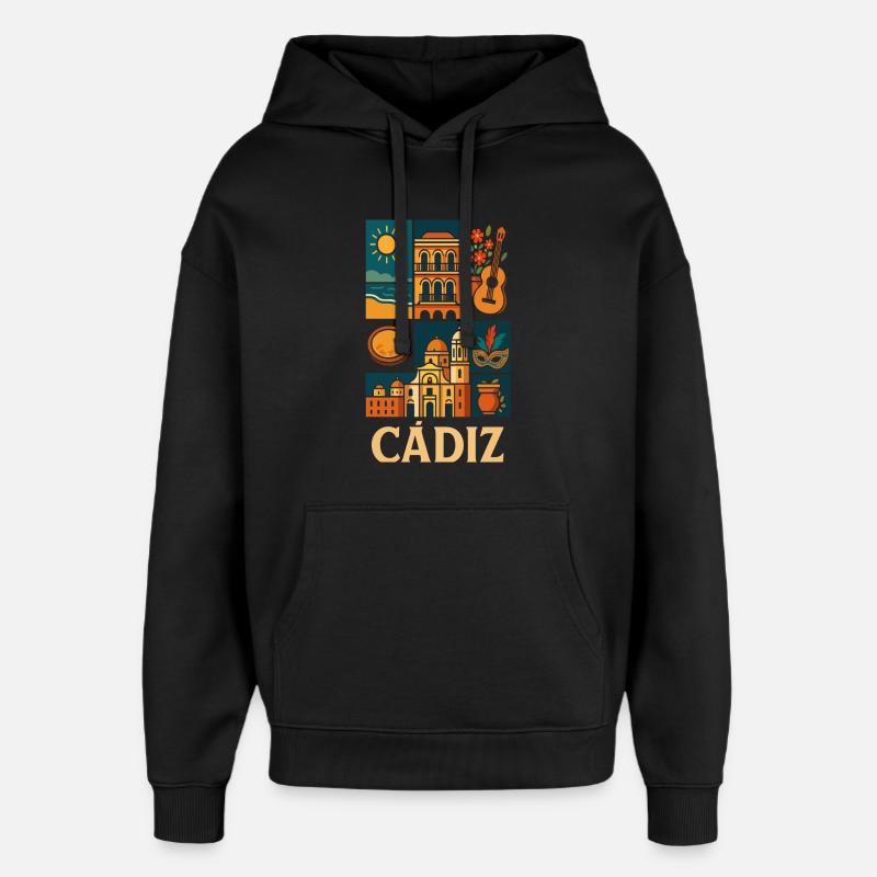Collage de Cadix Soleil Architecture Guitare - Sweat à capuche unisexe Stanley/Stella Oversized - noir