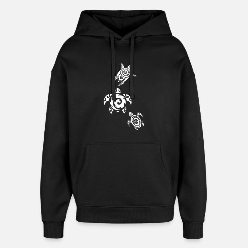 Three Sea Turtles (White) - Oversized Unisex Hoodie by Stanley/Stella - black