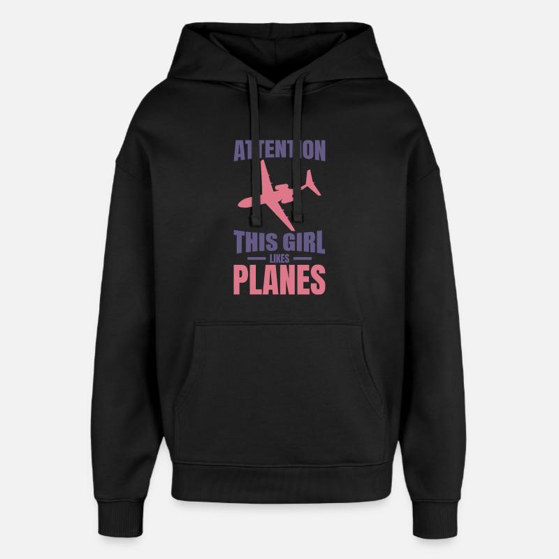 Flugzeug Mädchen - Oversized Unisex Hoodie von Stanley/Stella - Schwarz