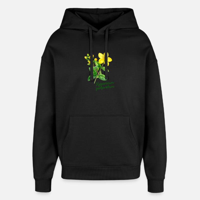 Hypericum perforatum - illustration botanique - Sweat à capuche unisexe Stanley/Stella Oversized - noir