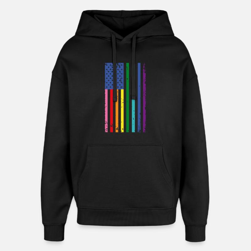 Drapeau arc-en-ciel des États-Unis - Sweat à capuche unisexe Stanley/Stella Oversized - noir