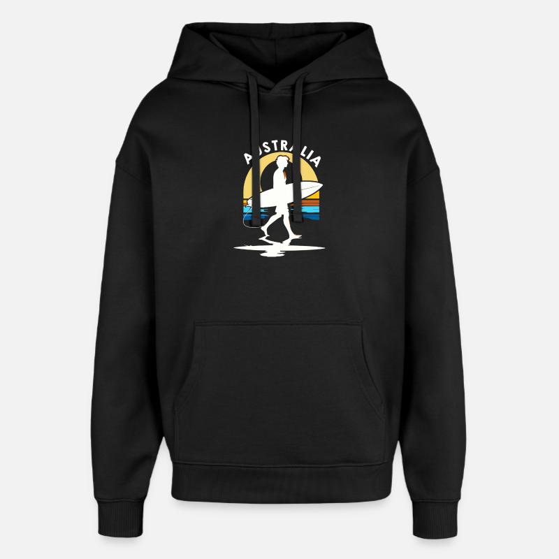 Surfeur Australie au coucher soleil - Sweat à capuche unisexe Stanley/Stella Oversized - noir