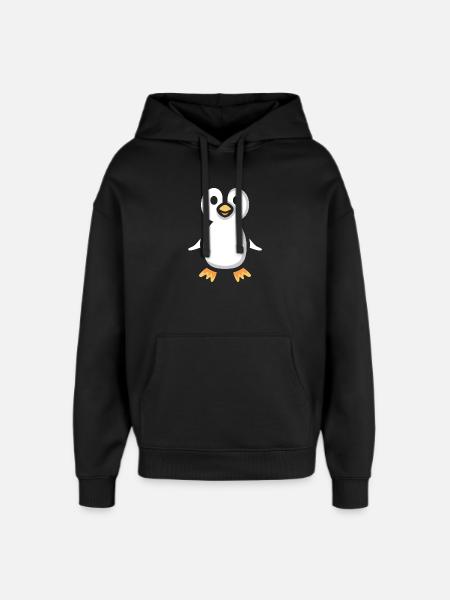 Cute Cartoon Penguin Illustration - Oversized Unisex Hoodie by Stanley/Stella - black