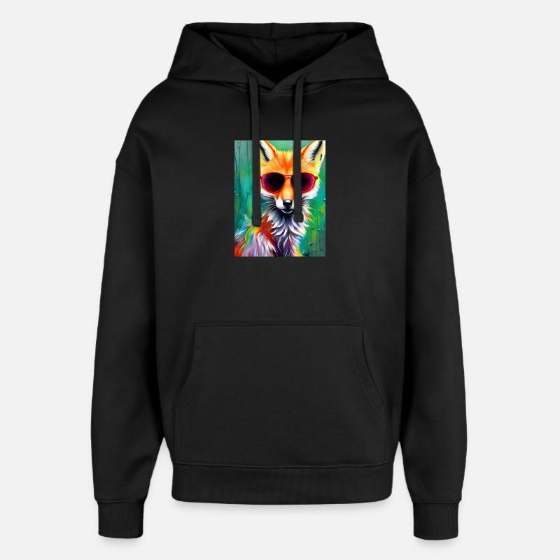 Neonfuchs mit roter Sonnenbrille - Oversized Unisex Hoodie von Stanley/Stella - Schwarz