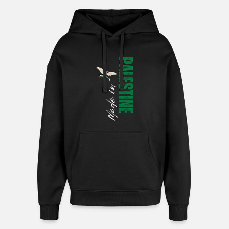 Made in Palestine, design vertical - Sweat à capuche unisexe Stanley/Stella Oversized - noir
