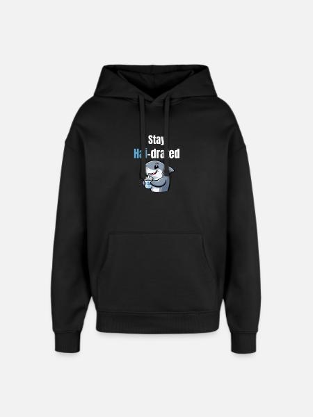 Shark-drated | Funny cartoon shark with drink - Oversized Unisex Hoodie by Stanley/Stella - black