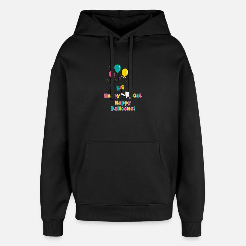 Chat heureux, baloons heureux - Sweat à capuche unisexe Stanley/Stella Oversized - noir